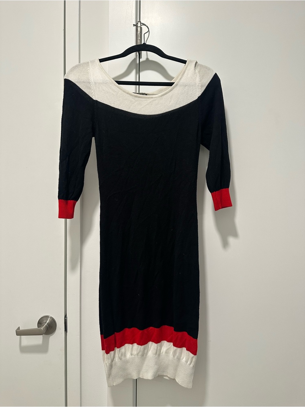 bebe Black Dress with White Yoke and Red Trim